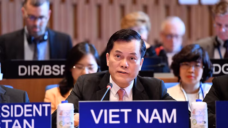 Заместитель министра иностранных дел Вьетнама Ха Ким Нгок выступает на заседании. Фото: ВИА