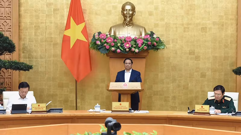 Премьер-министр Фам Минь Тьинь выступает на заседании. Фото: Чан Хай 