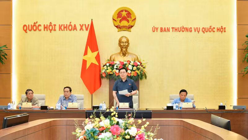 Председатель НС Выонг Динь Хюэ выступает на заседании. 