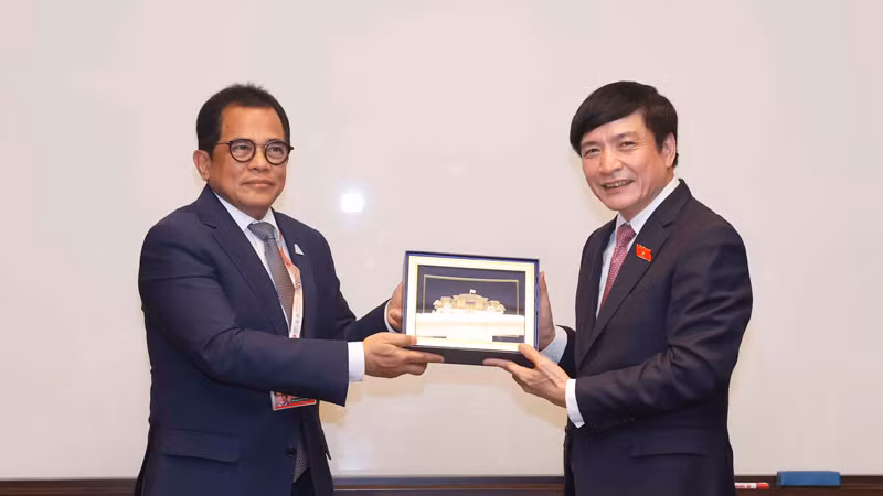 Генеральный секретарь НС Вьетнама Буй Ван Кыонг (слева) и Генеральный секретарь Совета народных представителей Индонезии Индра Искандар. Фото: quochoi.vn