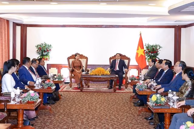 Общий вид встречи Премьер-министра Фам Минь Тьиня и Вице-премьера Камбоджи. Фото: VGP