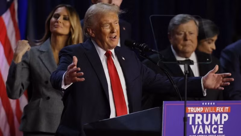 Г-н Дональд Трамп выступает перед сторонниками на мероприятии в Конференц-центре Палм-Бич, Флорида, США, 6 ноября 2024 года. Фото: Рейтер