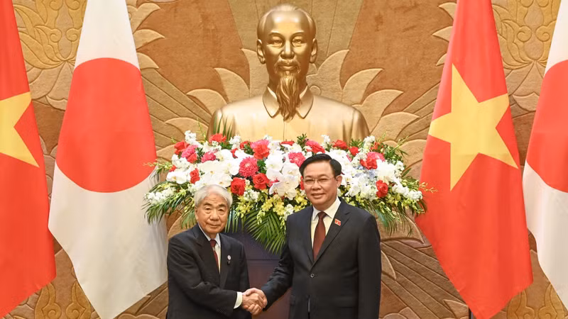 Председатель НС Выонг Динь Хюэ и Председатель Палаты советников Японии Оцудзи Хидэхиса.