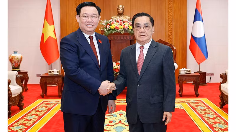Председатель НС Вьетнама Выонг Динь Хюэ и бывший Премьер-министр Лаоса Тхонгсинг Тхаммавонг. Фото: ВИА