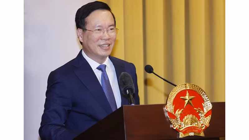 Президент Во Ван Тхыонг выступает на конференции. Фото: vovworld.vn