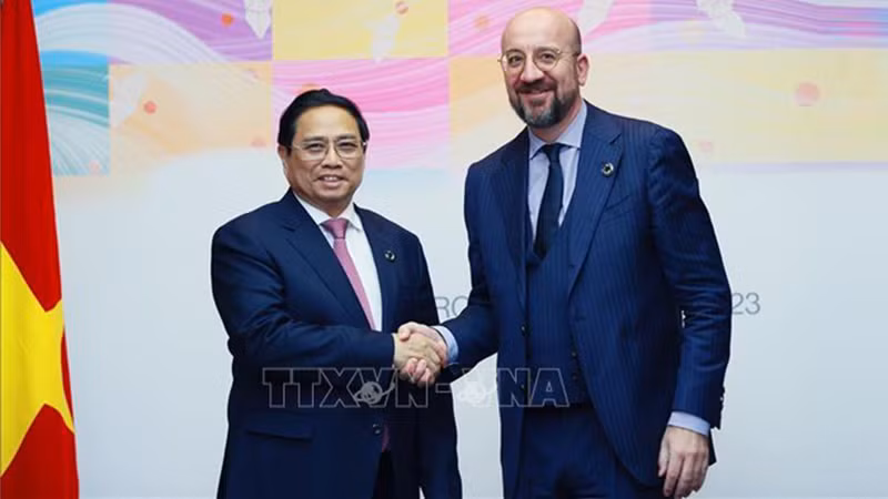 Премьер-министр Фам Минь Тьинь и Председатель Европейского совета Шарль Мишель. Фото: ВИА