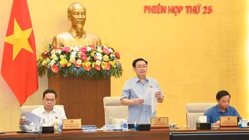 Председатель НС Выонг Динь Хюэ выступает с речью.