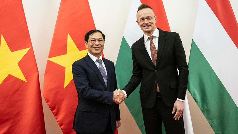 Министр иностранных дел Буй Тхань Шон и Министр внешнеэкономических связей и иностранных дел Венгрии Петер Сийярто. Фото: ВИА Министр иностранных дел Буй Тхань Шон и Министр внешнеэкономических связей и иностранных дел Венгрии Петер Сийярто. Фото: ВИА