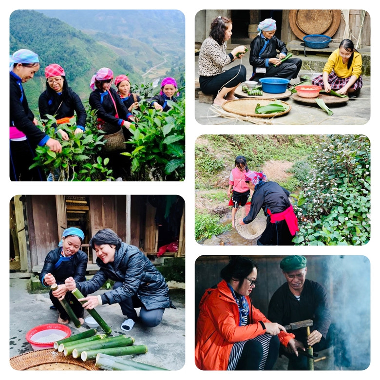 Туристы участвуют в повседневных занятиях местных жителей. Фото: dangcongsan.vn Туристы участвуют в повседневных занятиях местных жителей. Фото: dangcongsan.vn