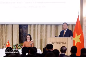 Генеральный секретарь ЦК КПВ, Президент Вьетнама То Лам на встрече с сотрудниками Посольства Вьетнама и представителями вьетнамских общин в Дании, Исландии и на юге Швеции. (Фото: ВИА)