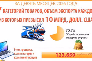 [Инфографика] Категории товаров, объем экспорта каждой из которых превысил 10 млрд долл. США за первые 9 месяцев