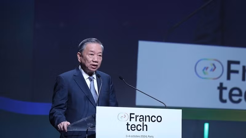 Генеральный секретарь ЦК КПВ, Президент То Лам выступает на форуме FrancoTech. Фото: ВИА