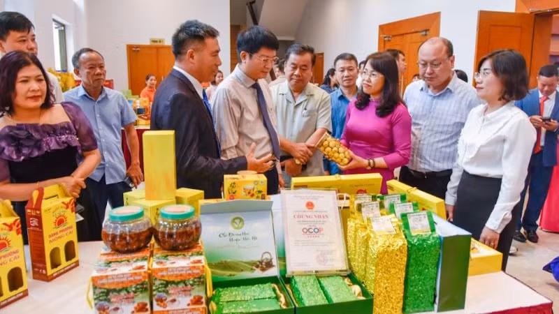 Делегаты посещают стенд, представляющий типичные продукты провинции Куангнинь в 2023 году.